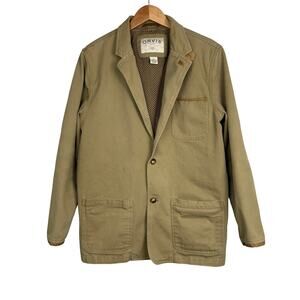 ORVIS Jacket Mens 42T Tan Blazer Cotton Leather Trim Elbow Patch‎ Safari Fishing